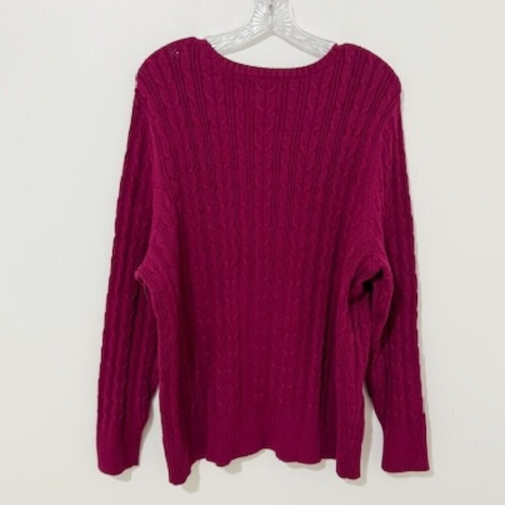 St. John's Bay Classic Cable Knit Sweater V-Neck in Berry Crush Size 3X - Picture 2 of 5